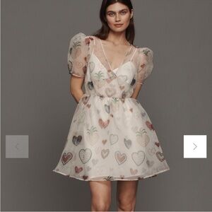 NWT Farm Rio x Anthropologie Heart Print Sheer Puff Sleeve Mini Dress XS NWT